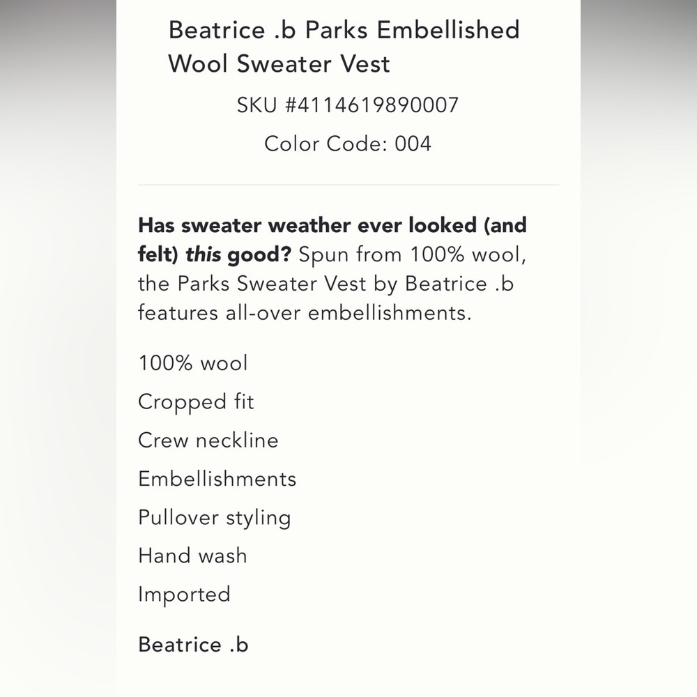 100% Wool Beatrice .b NWT  Parks Embellished Wool Sweater Vest Made in Italy S. - Picture 7 of 9